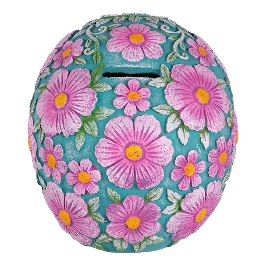 7.75" Blue & Pink Day of the Dead Skull Coin Bank